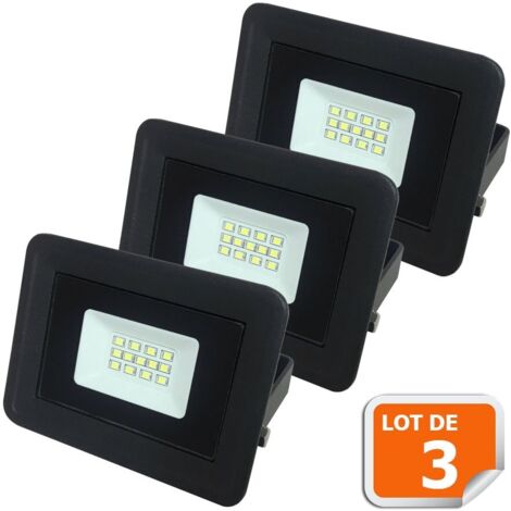 Lampesecoenergie – Lot de 3 projecteurs LED 10W noir 6000K IP65 – Éclairage extérieur – Angle de diffusion 120° – Lumens 800 pour espaces extérieurs