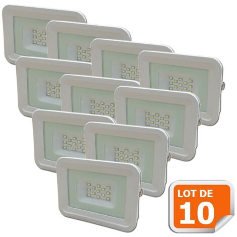 Lot de 10 LED Projecteur Lampe 10W Blanc 6000K IP65 Extra Plat (1/4)