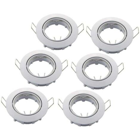 Lampesecoenergie – Lot de 6 supports encastrables aluminium orientables blancs 81mm – Fixation rapide avec ressort – Pour ampoules GU10 et GU5.3 jusqu'à 50W