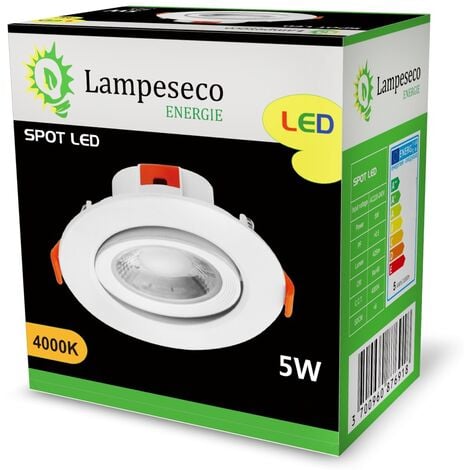 Spot LED encastrable pour plafond 5W Blanc Neutre 425lm transformateur intégré