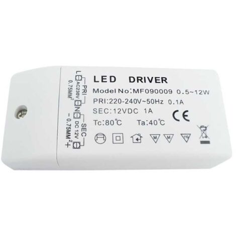 Lampesecoenergie – Transformateur pour luminaire 12W – Tension constante 12V DC – Protection contre surtensions – Raccordement simple par bornes à vis - 12watts