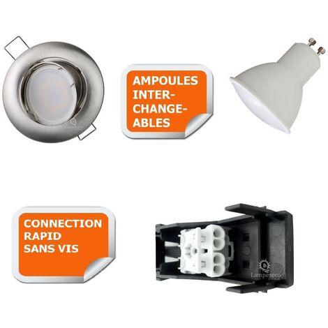 5 Spots led 3-step dimmable sans variateur 7w eq.56w blanc chaud orientable finition alu brossé