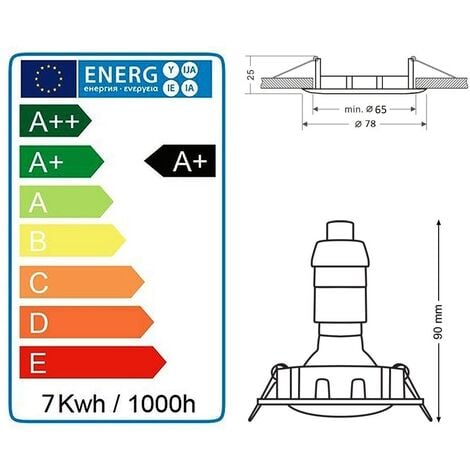 5 Spots led 3-step dimmable sans variateur 7w eq.56w blanc chaud finition alu brossé