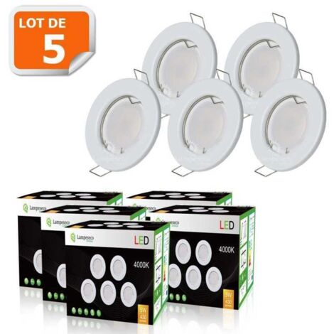 Lampesecoenergie – Lot de 5 spots LED encastrables fixes GU10 – 5W blanc neutre – Tension 220-240V – Luminosité 460LM – Angle 120° – Installation facile (1/5)