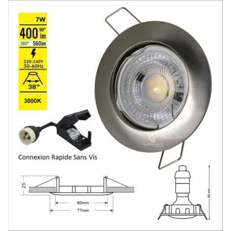 Lot de 40 spot led encastrable complète ronde fixe alu brossé eq. 50w