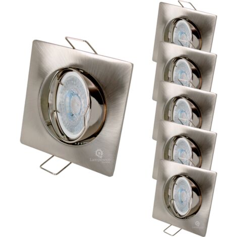 Lot de 5 Spot led carré 230v alu brossé 38° led blanc chaud (1/5)