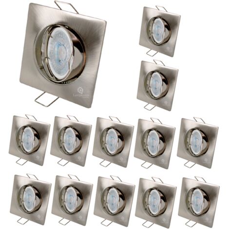 Lot de 12 Spot led carré 230v alu brossé 38° led blanc chaud