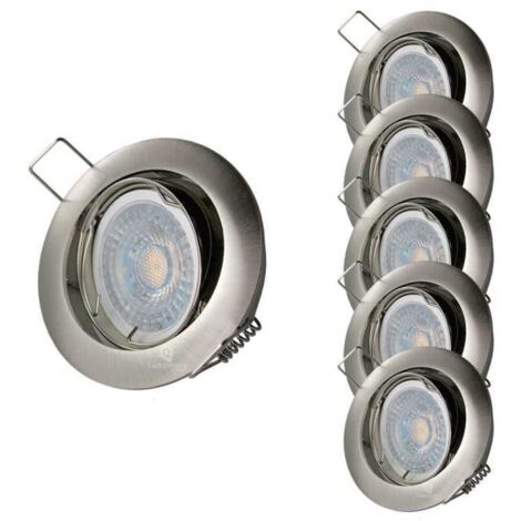 Lot de 5 Spot led orientable alu brossé 230v 7w 38° blanc chaud