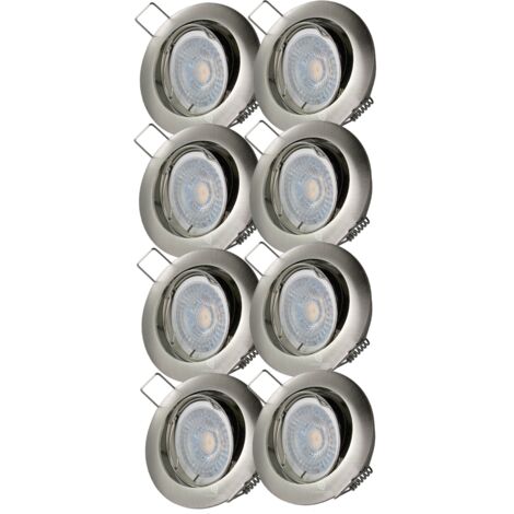 Lot de 8 Spot led orientable alu brossé 230v 7w 38° blanc chaud (1/6)