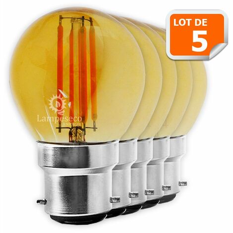 Lot de 5 Ampoules Led Filament Culot B22 forme G45 4 Watt 400 Lumens