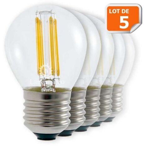 Lot de 5 Ampoules Led Filament Culot E27 forme G45 4 Watt (éq 42 watts) Blanc Chaud (1/3)