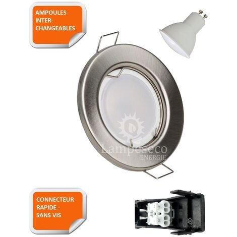 Lot de 10 spot led encastrable complète ronde fixe alu brossé eq. 50w blanc chaud