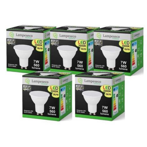 Lampesecoenergie – Lot de 5 ampoules LED GU10 7W dimmables 3 niveaux – Blanc chaud 3000K – 560 lumens – Angle de diffusion 120° - 3-step