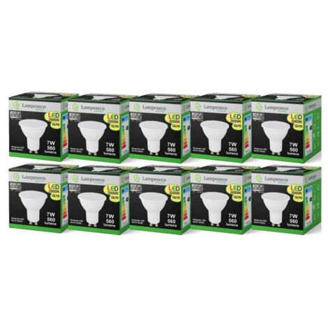 Lampesecoenergie – Lot de 10 ampoules LED GU10 7W dimmables 3000K blanc chaud – Angle de diffusion 120° – Luminosité 560 lumens – Durée de vie 25.000h - 3-step