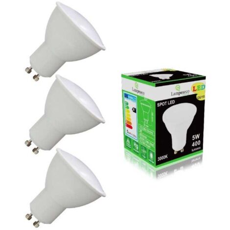 Pack de 3 Ampoules Led GU10 5W Blanc Chaud 3000K eq. 50W Halogène 120° (1/2)