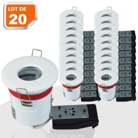 Lot de 20 Support de spot BBC Etanche IP65 Blanc 87mm avec douille GU10 automatique ref. 830W