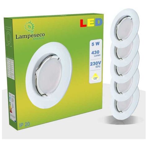 Lot de 5 Spot Led Encastrable Complete Blanc Lumière Blanc Neutre 5W eq.50W ref.770 (1/3)