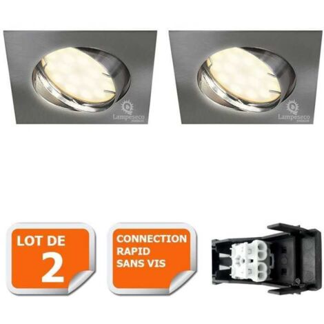Lot de 2 spot encastrable orientable LED carré alu brossé GU10 230V eq. 50W blanc neutre (1/5)