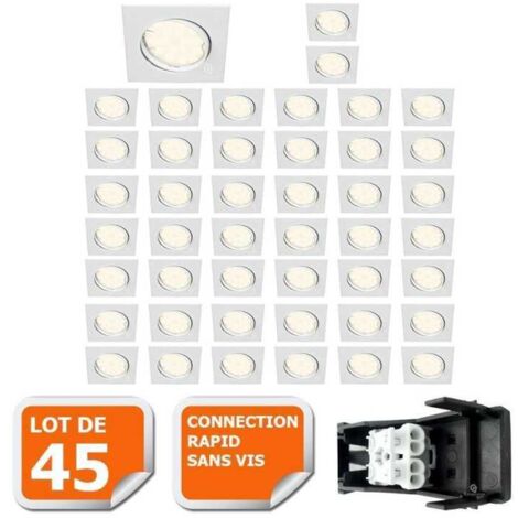Lot de 45 spot encastrable orientable carré led smd gu10 230v blanc rendu environ 50w halogène (1/5)