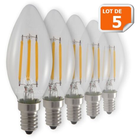 Lot de 5 Ampoules Flamme Filament 4w eq. 42W Culot E14 blanc chaud 2700-3200K (1/7)
