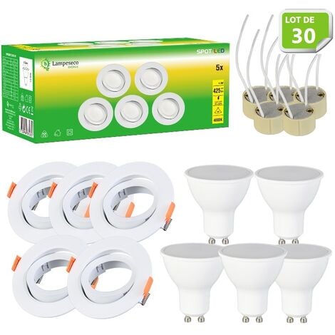 Lot de 30 Spot LED 4.9W 120° GU10 orientable downlight Ø90 Lumière Blanc Neutre