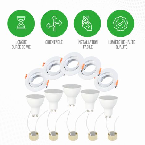 Lot de 30 Spot LED 4.9W 120° GU10 orientable downlight Ø90 Lumière Blanc Neutre