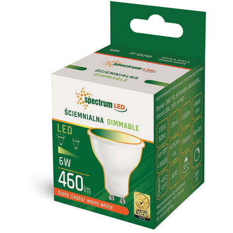 10 Ampoules LED GU10 dimmable 460 Lumens Blanc Chaud 3000K, 6 Watts Compatible Variateurs