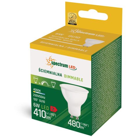 5 Ampoules LED GU10 dimmable 480 Lumens Blanc Neutre 4000K, 6 Watts Compatible Variateurs