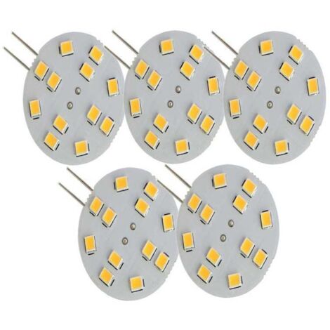 5 Ampopules LED G4 2W 220 lumens 12 LED SMD, blanc chaud 3000K (1/4)