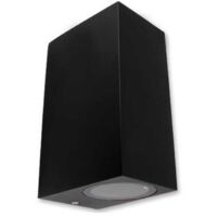 Lampesecoenergie – Applique extérieure carrée Lida – Aluminium et verre trempé – IP44 – 2x GU10 orientés haut-bas – 150x92x68mm – Noir