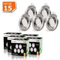 Lampesecoenergie – Lot de 15 spots led encastrables orientables 5W – Alu brossé – Ampoule GU10 230V – Blanc neutre – Équivalence 50W halogène