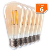 Lampesecoenergie – Lot de 6 ampoules LED vintage teardrop ST64 7W blanc très chaud E27 – Technologie COB – Allumage instantané – 800lm – Durée de vie 15 000h