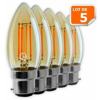 Lot de 5 Ampoules Led Flamme Filament Doré 4 watt (éq. 42 Watt) Culot B22
