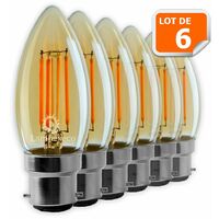 Lot de 6 Ampoules Led Flamme Filament Doré 4 watt (éq. 42 Watt) Culot B22