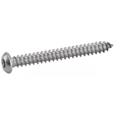 Vis à tôle tête bombée six lobes inviolable avec téton central inox - Longueur: 38 - Qualite Inox: A2 - Diamètre: 4.2 (1/3)