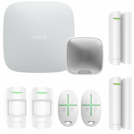 Ajax – Kit alarme sans fil avec sirène extérieure 113 dB – 2 détecteurs de mouvement et 2 d'ouverture – Portée 1700 m – Installation rapide
