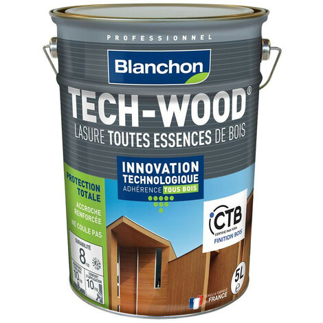 Blanchon – Lasure extérieure incolore 5L – Pour toutes essences de bois – Application facile en phase aqueuse – Résistance aux intempéries - WOOD 5 L