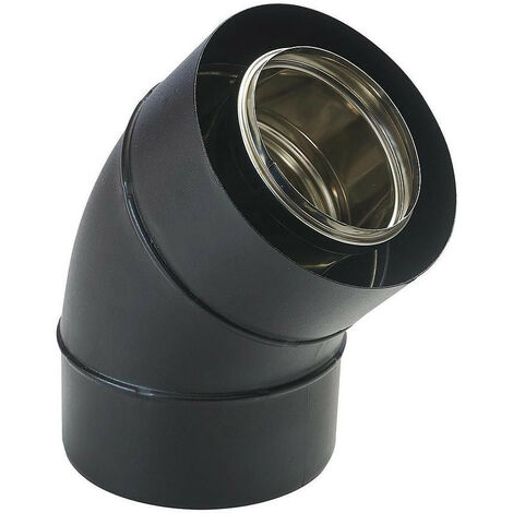 TEN – Coude concentrique 45° D80/125 – Inox 316 intérieur – Acier galvanisé peint noir extérieur – Compatible poêles à granulés – 470580