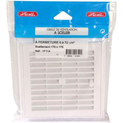 Nicoll – Grille d'aération carrée 160x160mm à fermeture avec moustiquaire – Pose à sceller – Résistante aux UV – Pour extérieur (1/5)