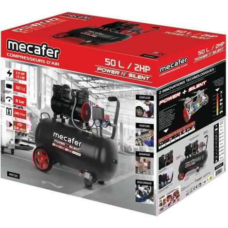 Compresseur d'air Mécafer Power'n silent 50L 2Hp 8bar avec 2 roues