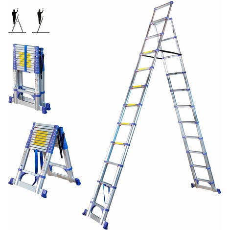 Escabeau 12 marches telescopique EXTENDACT12, Echelle telescopique 3.5m+3.2m, escabeau pliable, Stabilisateur, H max travail 5m, Garantie 5 ans
