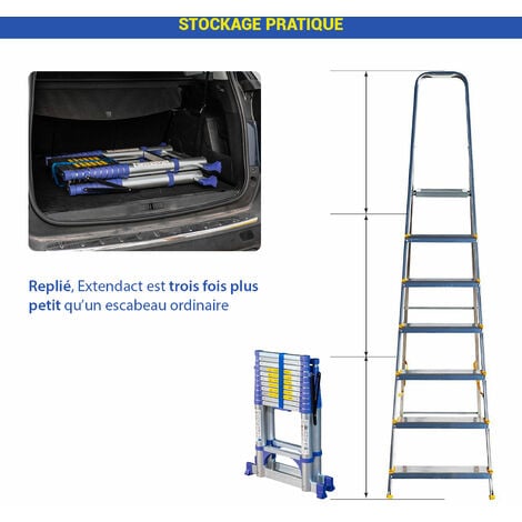 Escabeau 12 marches telescopique EXTENDACT12, Echelle telescopique 3.5m+3.2m, escabeau pliable, Stabilisateur, H max travail 5m, Garantie 5 ans