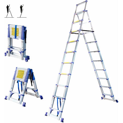 Escabeau 11 marches telescopique EXTENDACT11, Echelle telescopique 3.2m+2.9m, escabeau pliable, Stabilisateur, H max travail 4.7m, Garantie 5 ans
