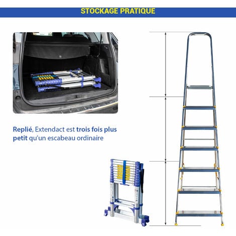 Escabeau 11 marches telescopique EXTENDACT11, Echelle telescopique 3.2m+2.9m, escabeau pliable, Stabilisateur, H max travail 4.7m, Garantie 5 ans