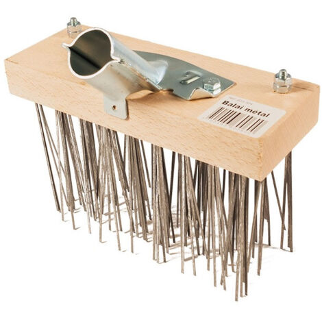 Balai Métallique Uadme 20 Cm - Brosse à Récurer En Acier Inoxydable - Pour Sols Durs, Mousse, Taches Tenaces - Manche En Pin - 8