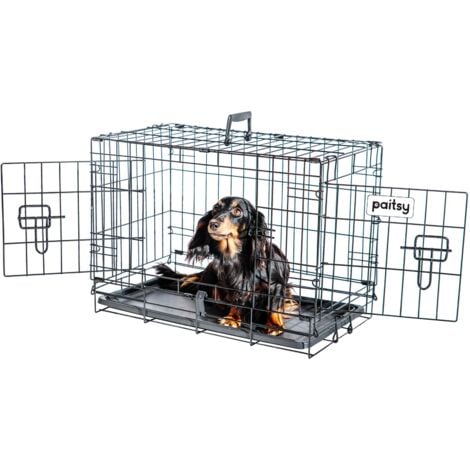 Cage pour chien FortressooXS, caisse de transport pour chien et chiot 56x33x41cm, pliable, 2 portes, plateau amovible, utilisation interieur, Paitsy