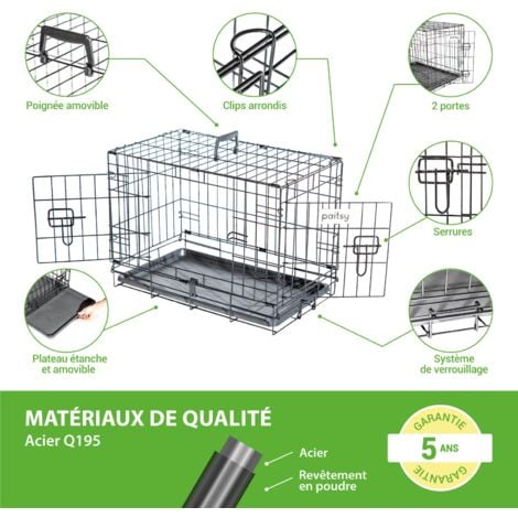 Cage pour chien FortressooXS, caisse de transport pour chien et chiot 56x33x41cm, pliable, 2 portes, plateau amovible, utilisation interieur, Paitsy