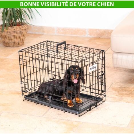 Cage pour chien FortressooXS, caisse de transport pour chien et chiot 56x33x41cm, pliable, 2 portes, plateau amovible, utilisation interieur, Paitsy