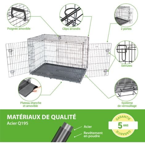 Cage pour chien Fortressoo2XL, caisse de transport pour grand chien 122x75x84cm, pliable, 2 portes, plateau amovible, utilisation interieur, Paitsy