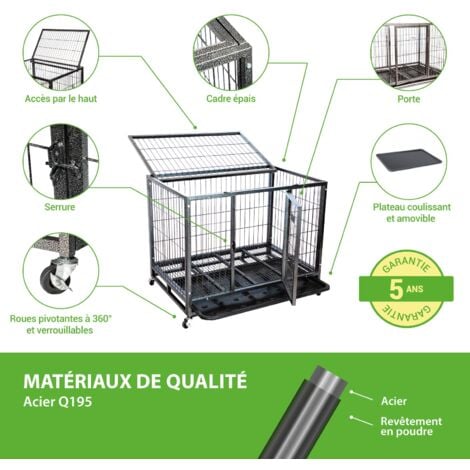 Cage pour chien intérieur et extérieur MouvedyL, 94x64x76cm, caisse de transport, roues verrouillables, pliable, 2 portes, plateau amovible, Paitsy